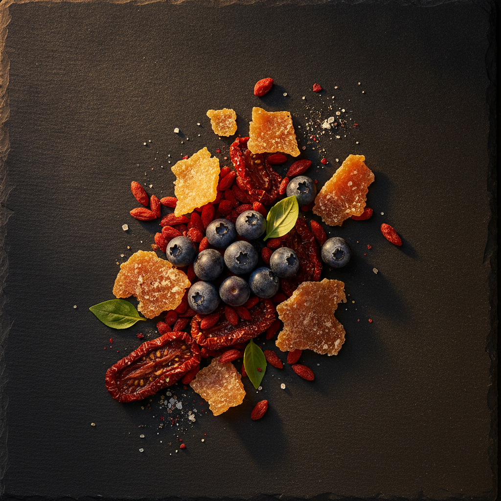 Blueberry, Goji Berry, Tomate Seco e Provolone Desidratado: Técnica Profissional