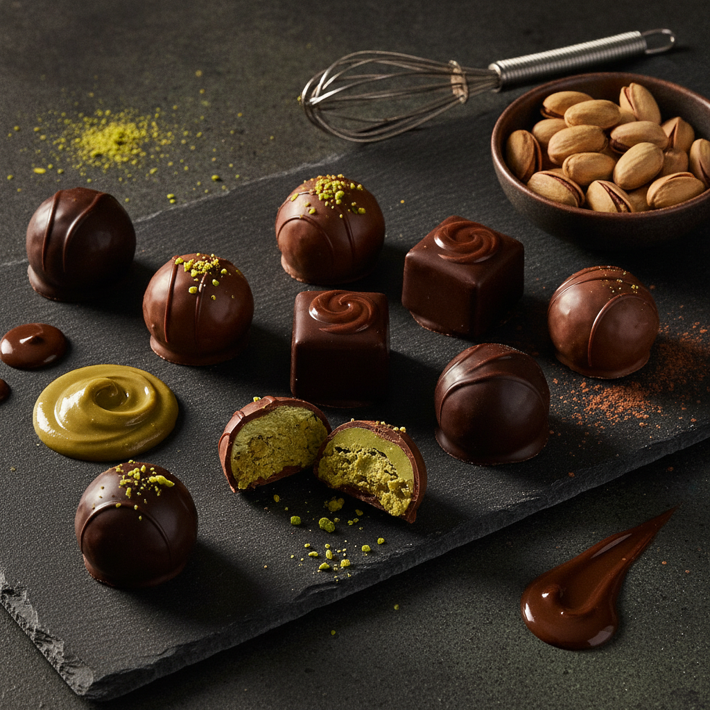 Bombons Recheados com Pasta de Pistache: Guia do Chocolatier
