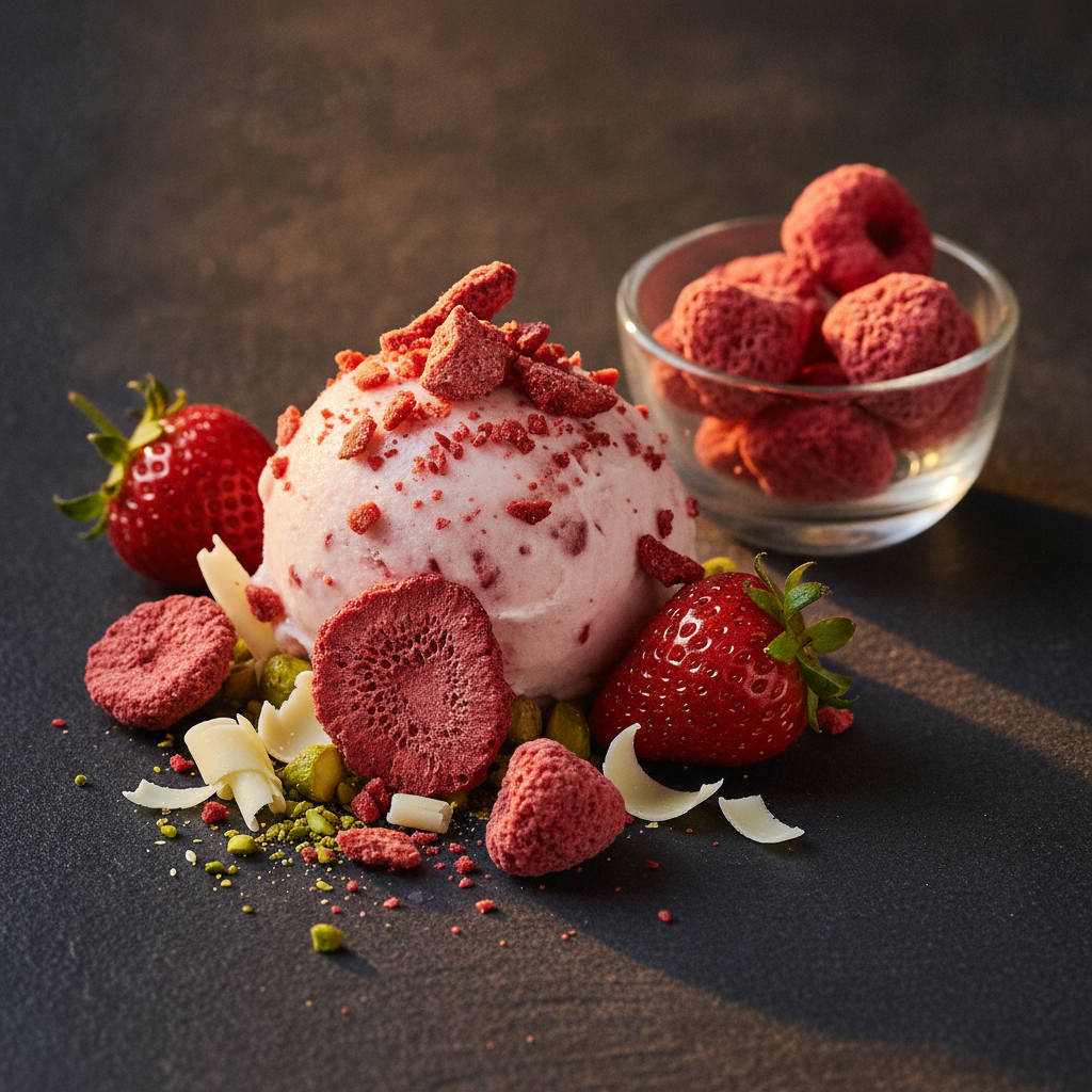 como usar morango liofilizado em decoracao de gelato artesanal