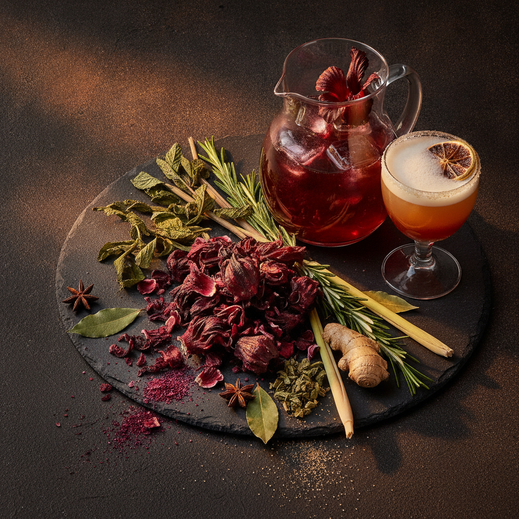Hibisco e Ervas Premium: Ingredientes para Chás Gelados e Drinks Autorais