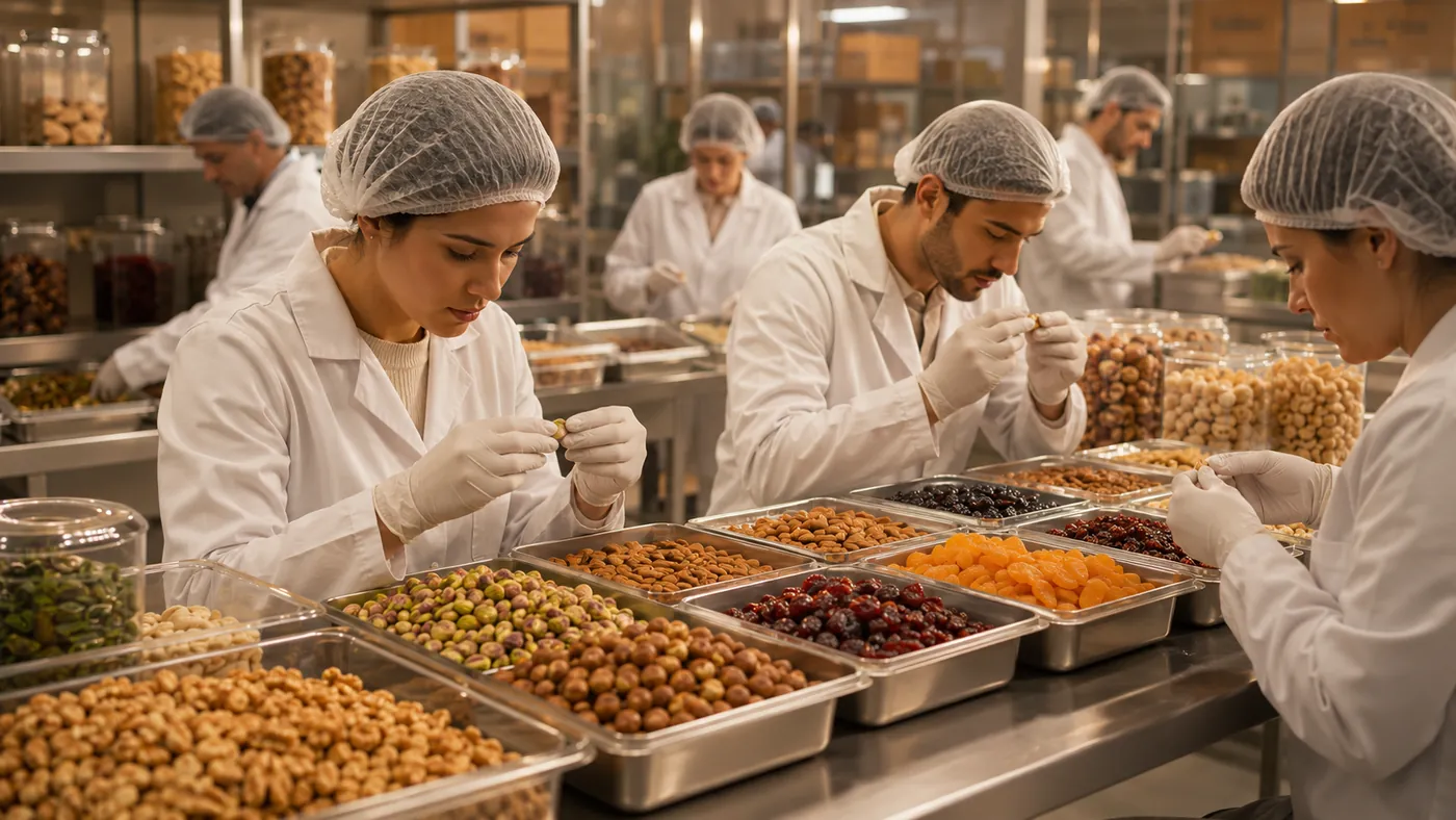 Equipe da Rocha Brasil conferindo lotes de castanhas e frutas secas